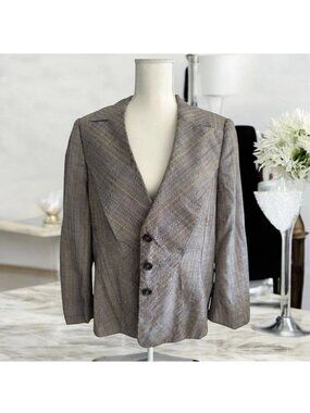 ESCADA Vintage Brown Patterned Wide Lapel Blazer Jacket Size 44